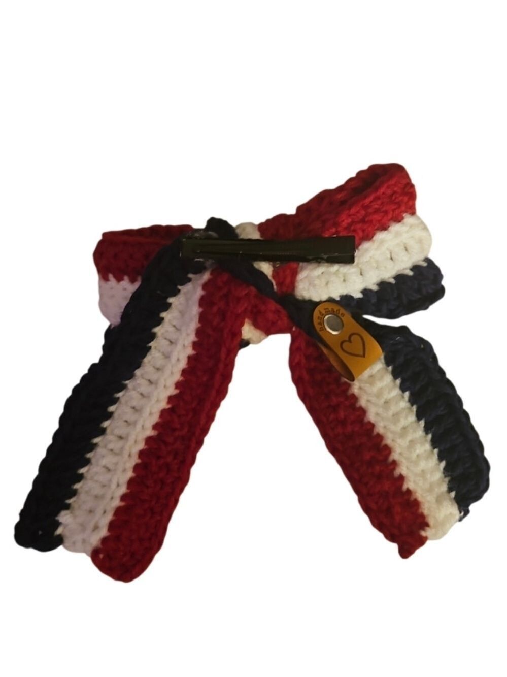 Hand Crafted Patriotic Crochet Bow Handmade Red White Blue Alligator Hair Clip - Picture 10 of 17